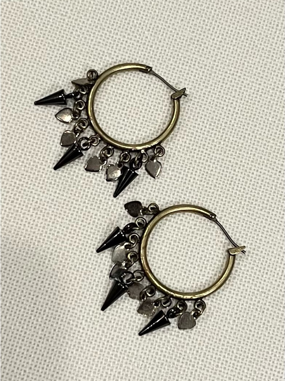 Goth Spike & Heart Dangle Hoop Earrings Alt Punk